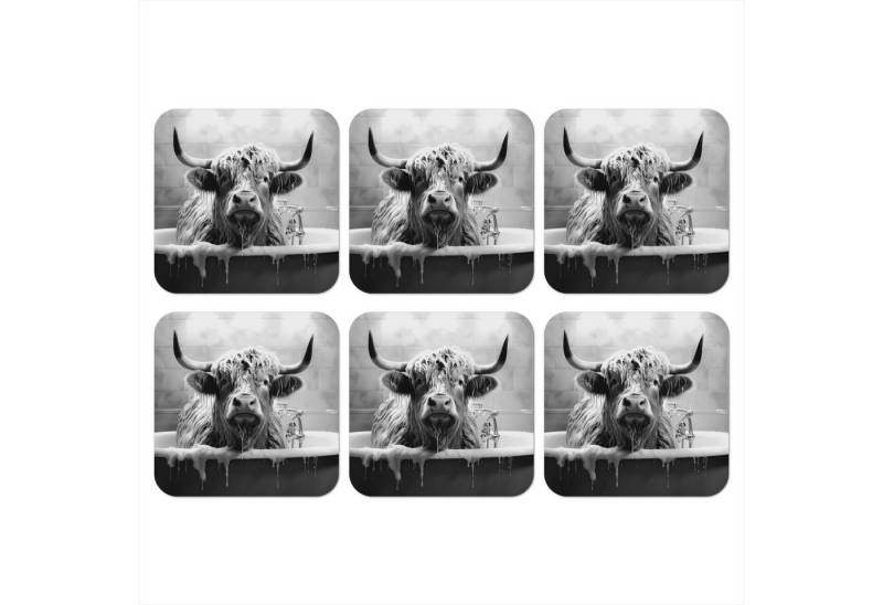 MuchoWow Glasuntersetzer Schottischer Highlander - Schwarz und Weiß - Bad - Schaumstoff, Zubehör für Gläser, 6-tlg., Tassenuntersetzer Kork, Quadrat, Untersetzer Set Gläser, 10x10 cm MuchoWow Glasuntersetzer Schottischer Highlander - Schwarz und Weiß - Bad - Schaumstoff, Zubehör für Gläser, 6-tlg., Tassenuntersetzer Kork, Quadrat, Untersetzer Set Gläser, 10x10 cm von MuchoWow