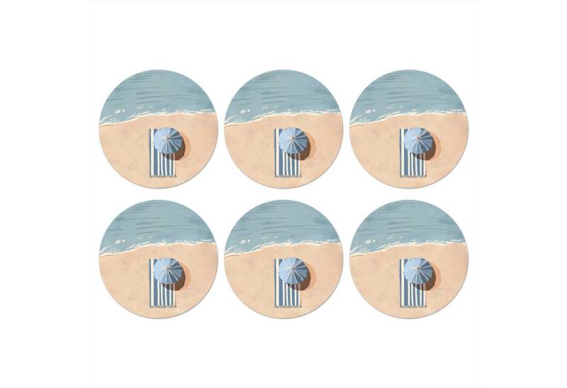 MuchoWow Glasuntersetzer Strandtuch - Streifen - Sonnenschirm - Strand, Zubehör für Gläser, 6-tlg., Getränkeuntersetzer, Rund, Tassenuntersetzer Kork, 10x10 cm von MuchoWow