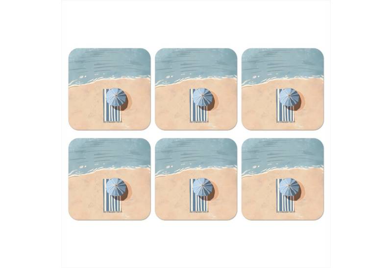MuchoWow Glasuntersetzer Strandtuch - Streifen - Sonnenschirm - Strand von MuchoWow