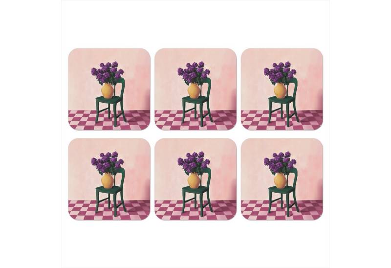 MuchoWow Glasuntersetzer Stuhl - Vase - Blumen - Blockiert von MuchoWow