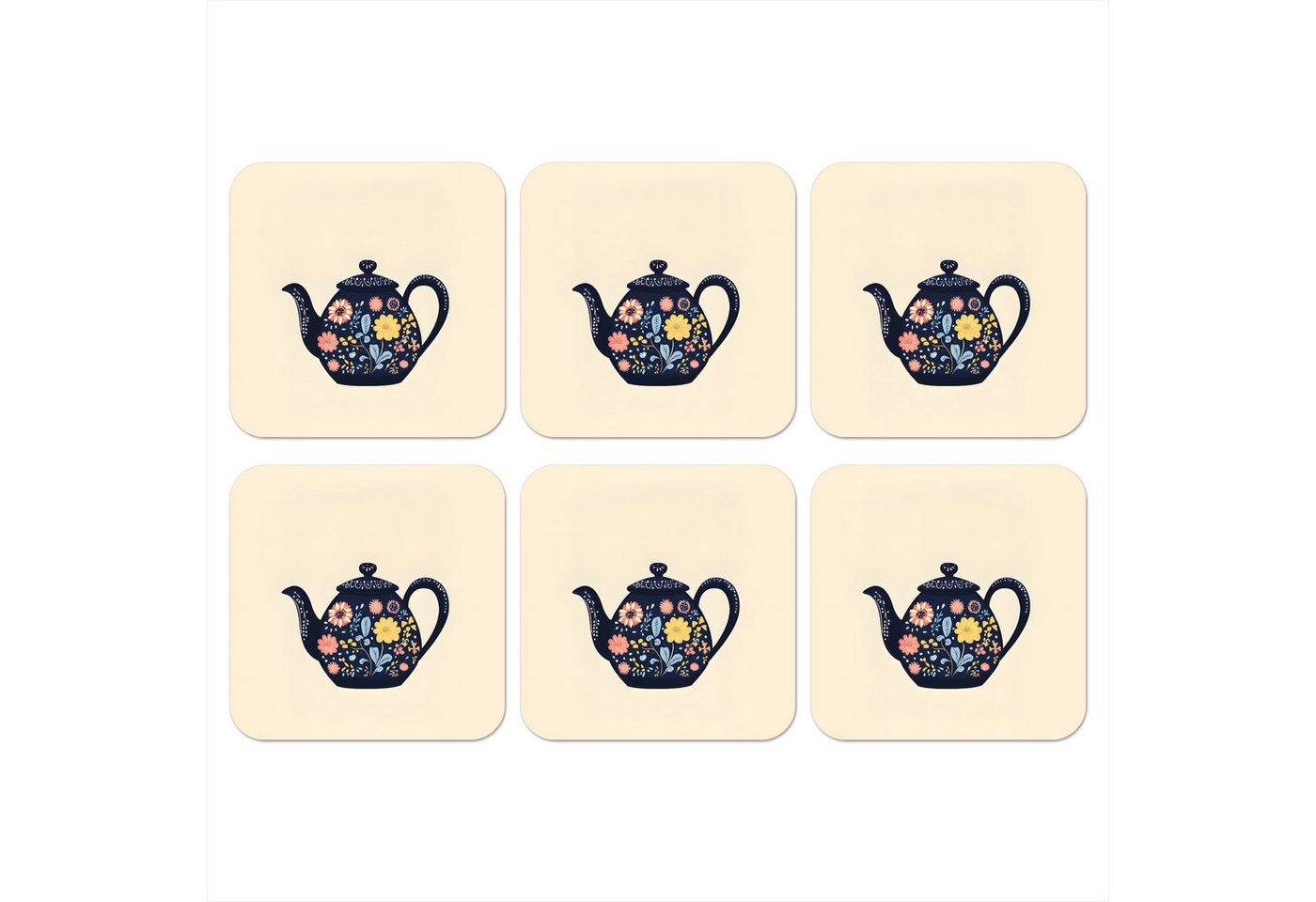 MuchoWow Glasuntersetzer Teekanne - Bunt - Blumen, Zubehör für Gläser, 6-tlg., Tassenuntersetzer Kork, Quadrat, Untersetzer Set Gläser, 10x10 cm MuchoWow Glasuntersetzer Teekanne - Bunt - Blumen, Zubehör für Gläser, 6-tlg., Tassenuntersetzer Kork, Quadrat, Untersetzer Set Gläser, 10x10 cm von MuchoWow