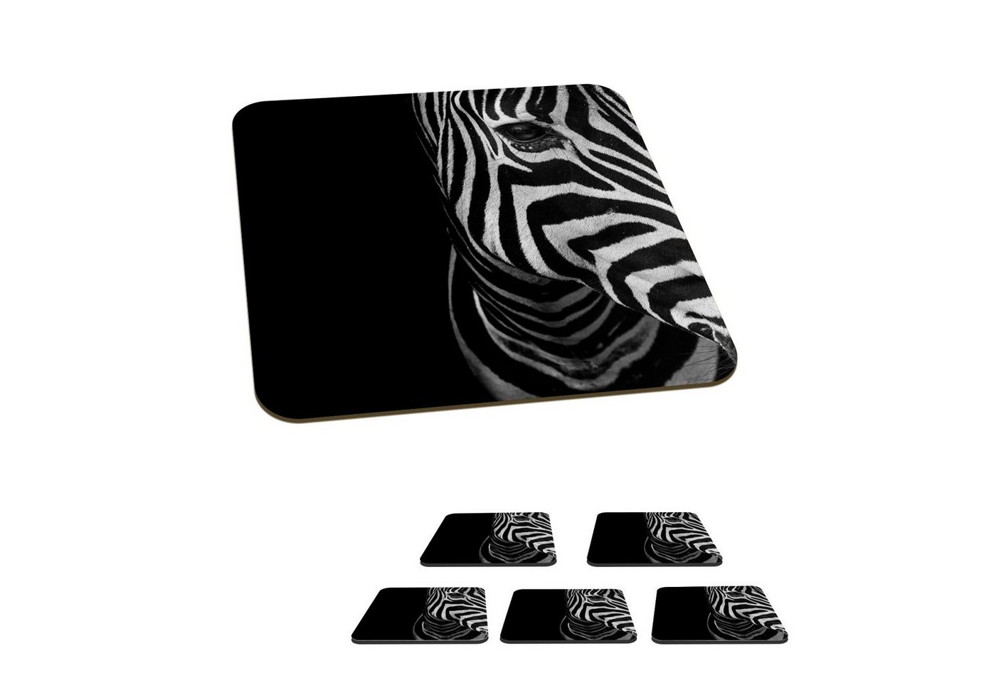 MuchoWow Glasuntersetzer Tiere - Zebra - Schwarz - Weiß, Zubehör für Gläser, 6-tlg., Glasuntersetzer, Tischuntersetzer, Korkuntersetzer, Untersetzer, Tasse von MuchoWow