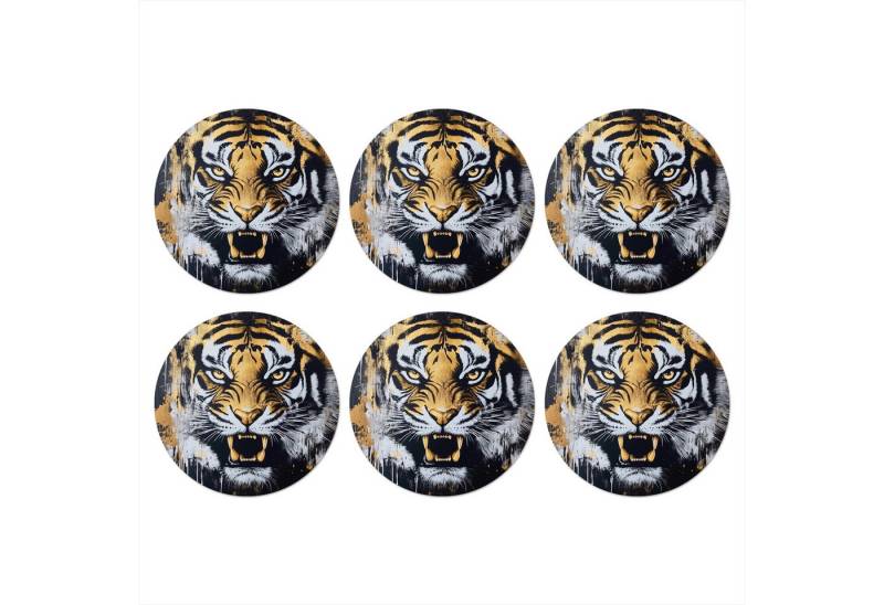MuchoWow Glasuntersetzer Tiger - Farbspritzer - Gold, Zubehör für Gläser, 6-tlg., Getränkeuntersetzer, Rund, Tassenuntersetzer Kork, 10x10 cm von MuchoWow