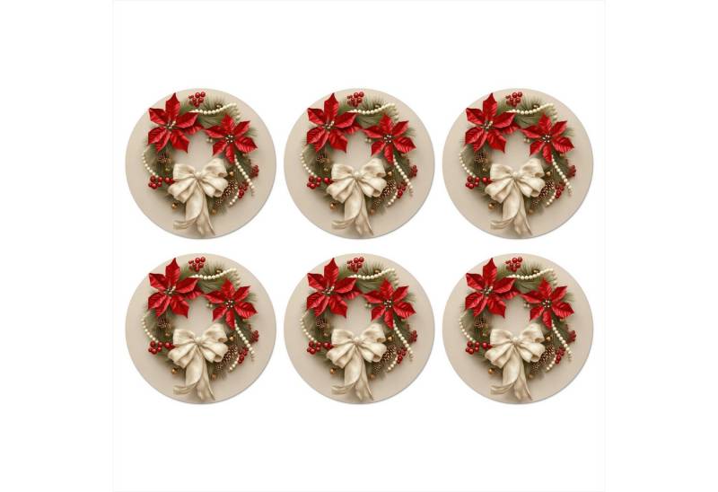 MuchoWow Glasuntersetzer Türkranz - Schleife - Weihnachten - Rot - Grün, Zubehör für Gläser, 6-tlg., Getränkeuntersetzer, Rund, Tassenuntersetzer Kork, 10x10 cm von MuchoWow
