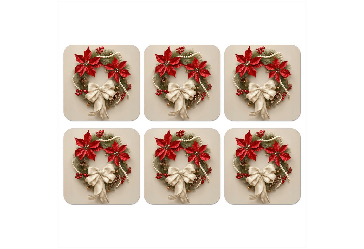 MuchoWow Glasuntersetzer Türkranz - Schleife - Weihnachten - Rot - Grün, Zubehör für Gläser, 6-tlg., Tassenuntersetzer Kork, Quadrat, Untersetzer Set Gläser, 10x10 cm MuchoWow Glasuntersetzer Türkranz - Schleife - Weihnachten - Rot - Grün, Zubehör für Gläser, 6-tlg., Tassenuntersetzer Kork, Quadrat, Untersetzer Set Gläser, 10x10 cm von MuchoWow