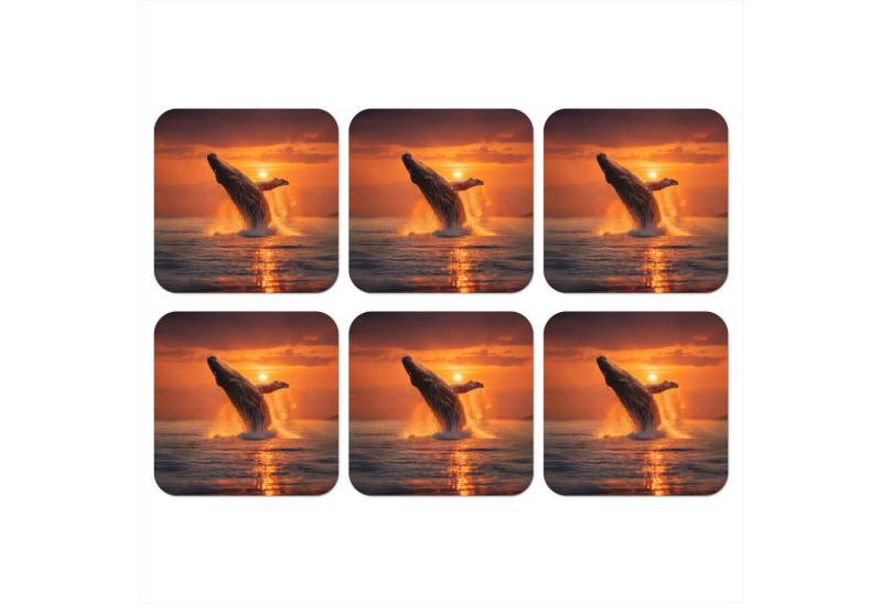 MuchoWow Glasuntersetzer Wal - Sonne - Meer, Zubehör für Gläser, 6-tlg., Tassenuntersetzer Kork, Quadrat, Untersetzer Set Gläser, 10x10 cm von MuchoWow