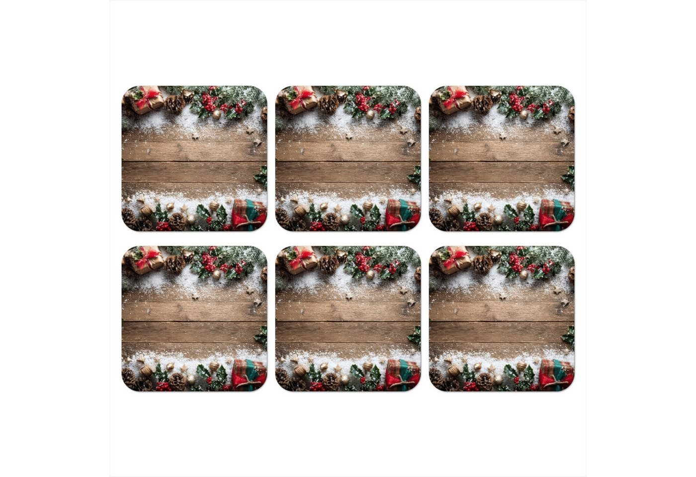 MuchoWow Glasuntersetzer Weihnachtsdekoration - Geschenke - Holz - Mehrfarbig, Zubehör für Gläser, 6-tlg., Tassenuntersetzer Kork, Quadrat, Untersetzer Set Gläser, 10x10 cm von MuchoWow