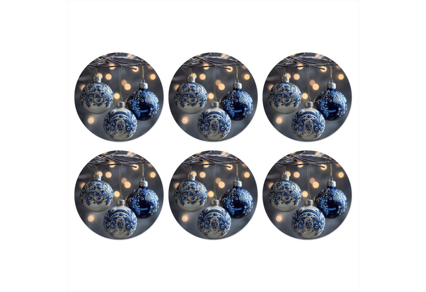 MuchoWow Glasuntersetzer Weihnachtskugel - Dekoriert - Blau, Zubehör für Gläser, 6-tlg., Getränkeuntersetzer, Rund, Tassenuntersetzer Kork, 10x10 cm von MuchoWow