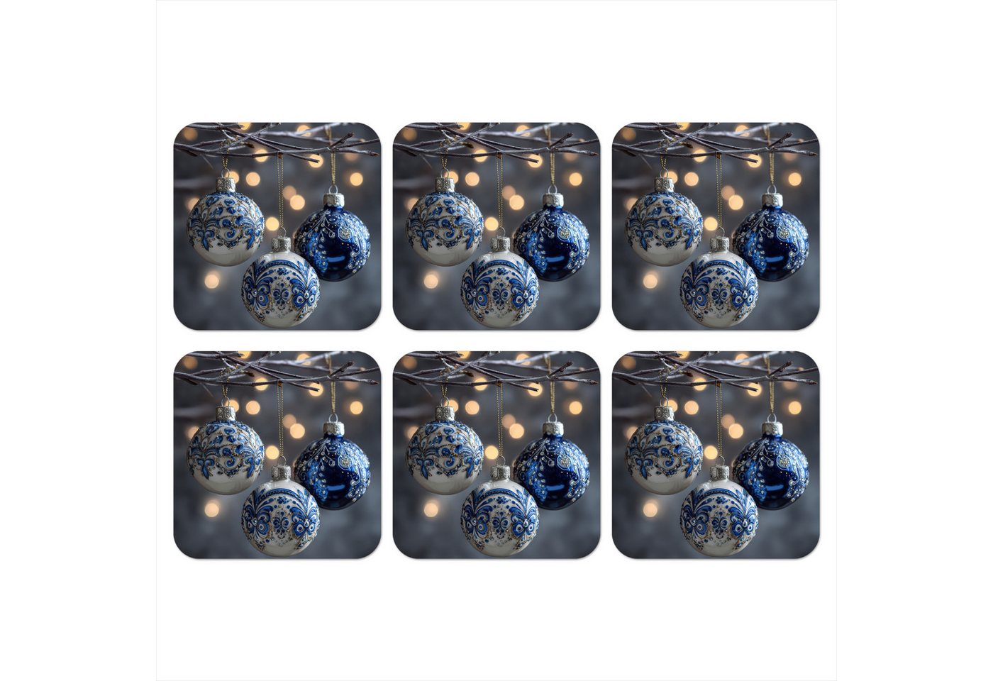 MuchoWow Glasuntersetzer Weihnachtskugel - Dekoriert - Blau, Zubehör für Gläser, 6-tlg., Tassenuntersetzer Kork, Quadrat, Untersetzer Set Gläser, 10x10 cm von MuchoWow