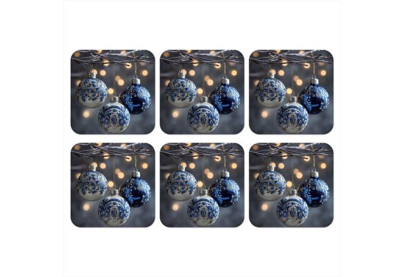 MuchoWow Glasuntersetzer Weihnachtskugel - Dekoriert - Blau, Zubehör für Gläser, 6-tlg., Tassenuntersetzer Kork, Quadrat, Untersetzer Set Gläser, 10x10 cm MuchoWow Glasuntersetzer Weihnachtskugel - Dekoriert - Blau, Zubehör für Gläser, 6-tlg., Tassenuntersetzer Kork, Quadrat, Untersetzer Set Gläser, 10x10 cm von MuchoWow