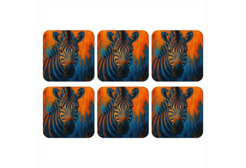 MuchoWow Glasuntersetzer Zebra - Abstrakt - Blau, Zubehör für Gläser, 6-tlg., Tassenuntersetzer Kork, Quadrat, Untersetzer Set Gläser, 10x10 cm von MuchoWow