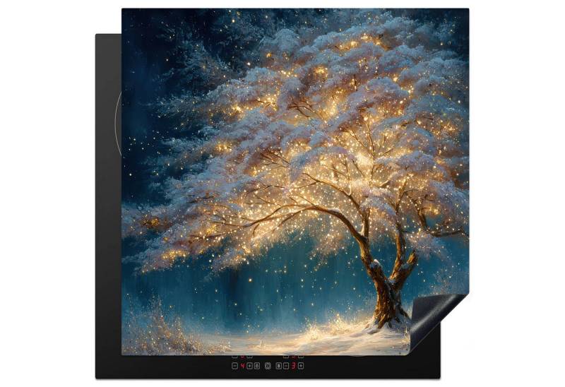 MuchoWow Herd-Abdeckplatte Baum des Lebens - Nacht - Dunkelheit - Blau, Vinyl, (1 tlg), Cerankochfeld Abdeckung, Herd Abdeckplatten Vinyl, 58x59 cm von MuchoWow