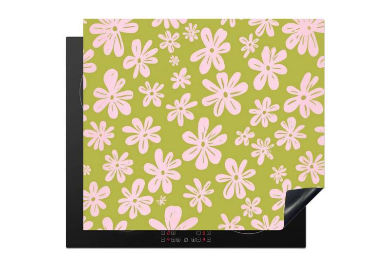 MuchoWow Herd-Abdeckplatte Blumen - Rosa - Gemustert, Vinyl, (1 tlg), Cerankochfeld Abdeckung, Herd Abdeckplatten Vinyl, 58.3x51.3 cm von MuchoWow