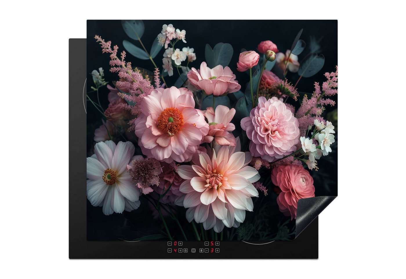 MuchoWow Herd-Abdeckplatte Blumen - Rosa - Natur, Vinyl, (1 tlg), Abdeckplatte für Induktionskochfeld, 57x51 cm von MuchoWow