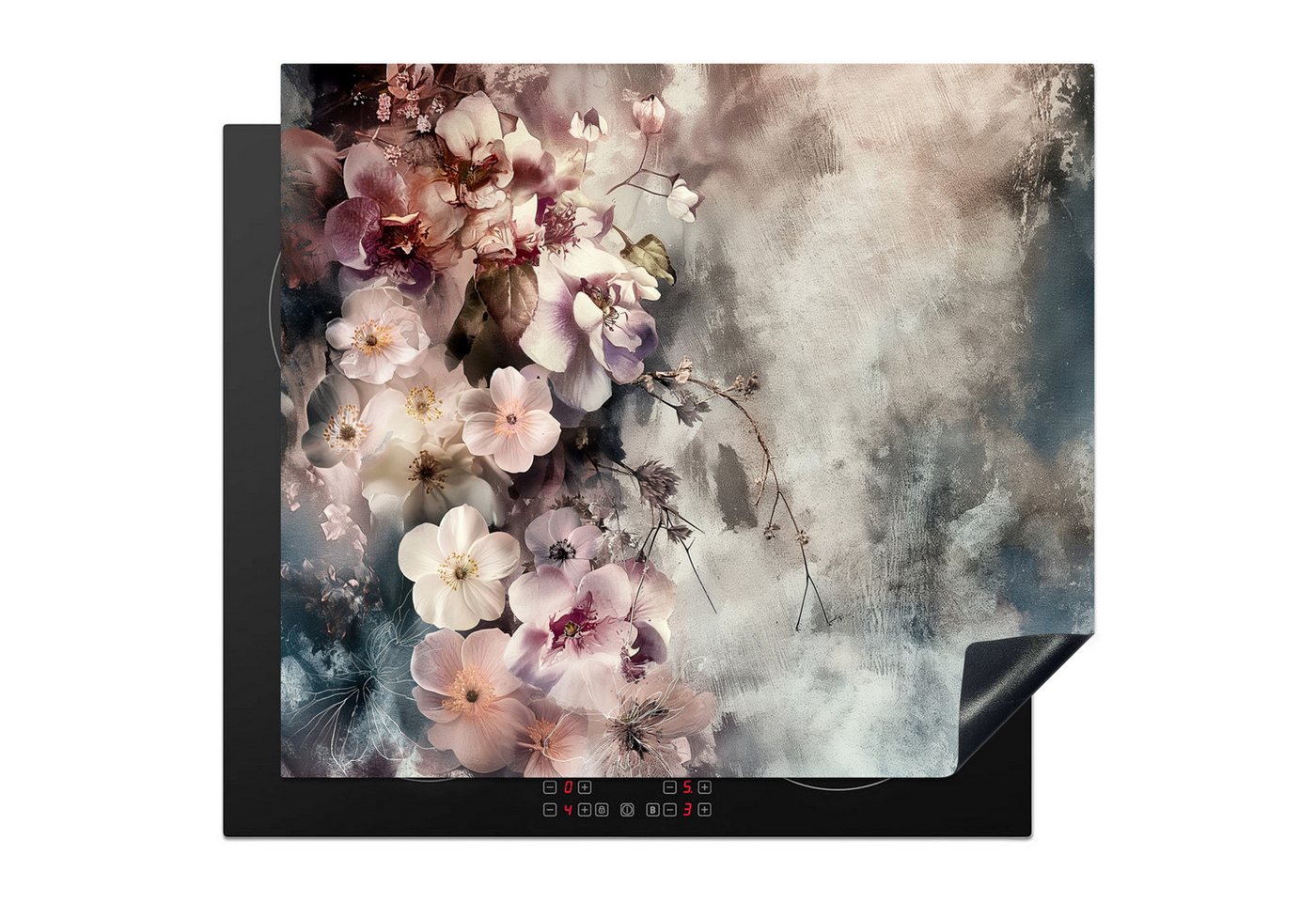 MuchoWow Herd-Abdeckplatte Blumen - Rosa - Nebel, Vinyl, (1 tlg), Abdeckplatte für Induktionskochfeld, 57x51 cm von MuchoWow