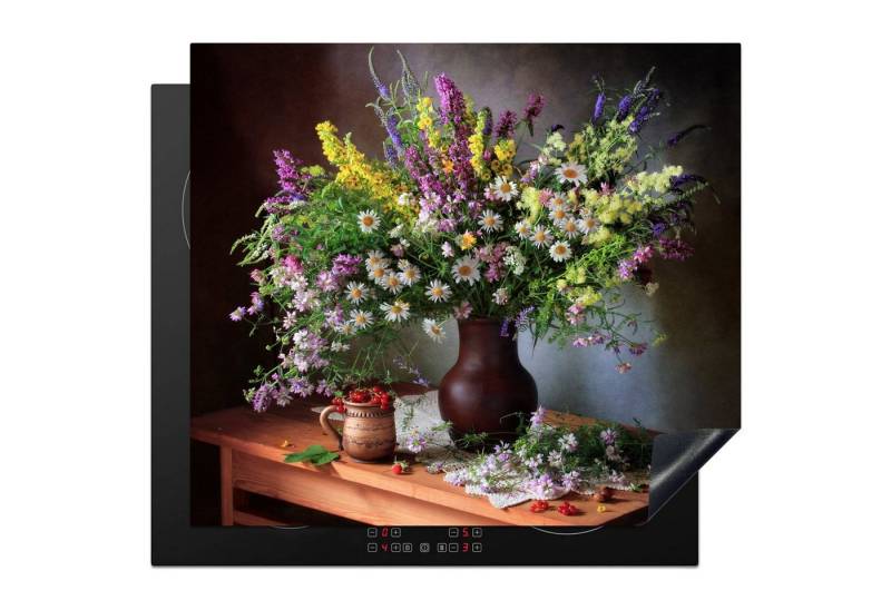 MuchoWow Herd-Abdeckplatte Blumen - Tisch - Stilleben - Blumenstrauß - Vase, Vinyl, (1 tlg), Cerankochfeld Abdeckung, Herd Abdeckplatten Vinyl, 58x51 cm von MuchoWow