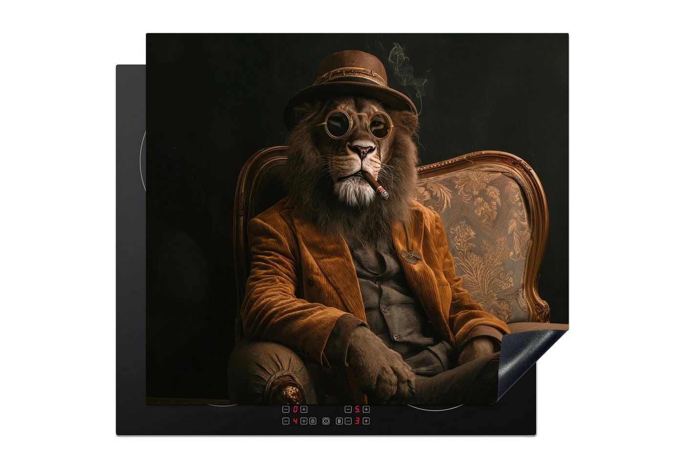 MuchoWow Herd-Abdeckplatte Brille - Löwe - Bank - Hut, Vinyl, (1 tlg), Küche Herdabdeckung Ceranfeld Induktionsfeld Vinyl, 60x60 cm von MuchoWow