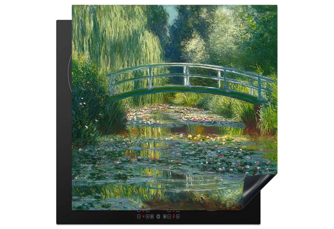 MuchoWow Herd-Abdeckplatte Brücke - Holz - Teich - Seerosen, Vinyl, (1 tlg), Küche Herdabdeckung Ceranfeld Induktionsfeld Vinyl, 60x60 cm von MuchoWow