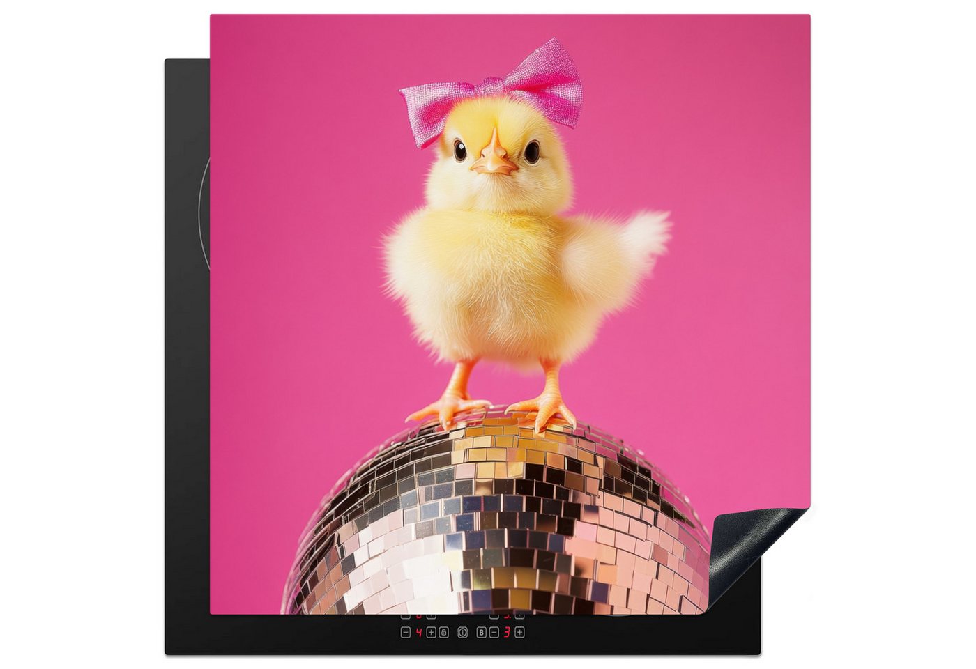 MuchoWow Herd-Abdeckplatte Discoball - Küken - Schleife, Vinyl, (1 tlg), Cerankochfeld Abdeckung, Herd Abdeckplatten Vinyl, 58x59 cm von MuchoWow