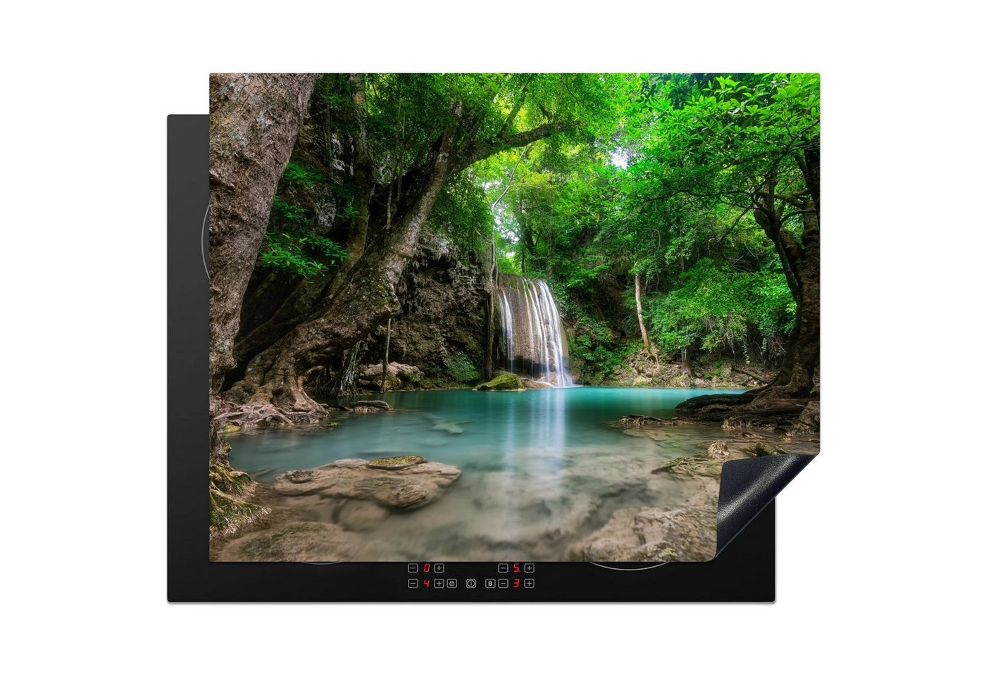 MuchoWow Herd-Abdeckplatte Dschungel - Wasserfall - Pflanzen - Wasser - Natur, Vinyl, (1 tlg), Abdeckung Induktionskochfeld Schutzmatte, Küche Deko, 65x52 cm von MuchoWow