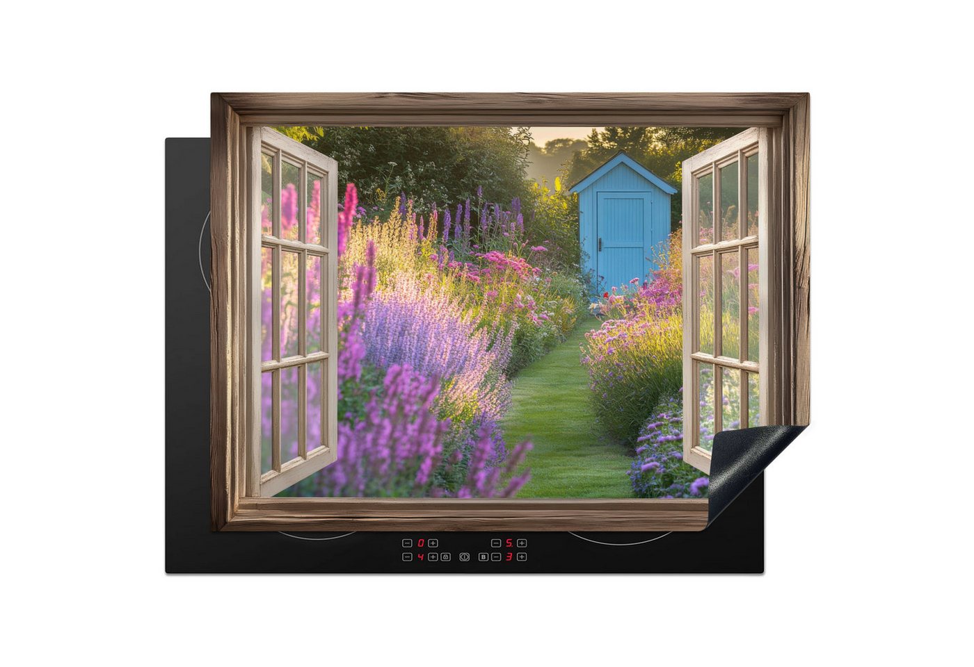 MuchoWow Herd-Abdeckplatte Durchsichtig - Blumen - Fenster - Natur, Vinyl, (1 tlg), Küche Herdabdeckung Ceranfeld Induktionsfeld Vinyl, 65x50 cm von MuchoWow