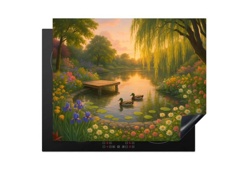 MuchoWow Herd-Abdeckplatte Enten - Teich - Blumen, Vinyl, (1 tlg), Herdabdeckplatten für Ceranfeld, Induktionsschutz, 65x55 cm von MuchoWow