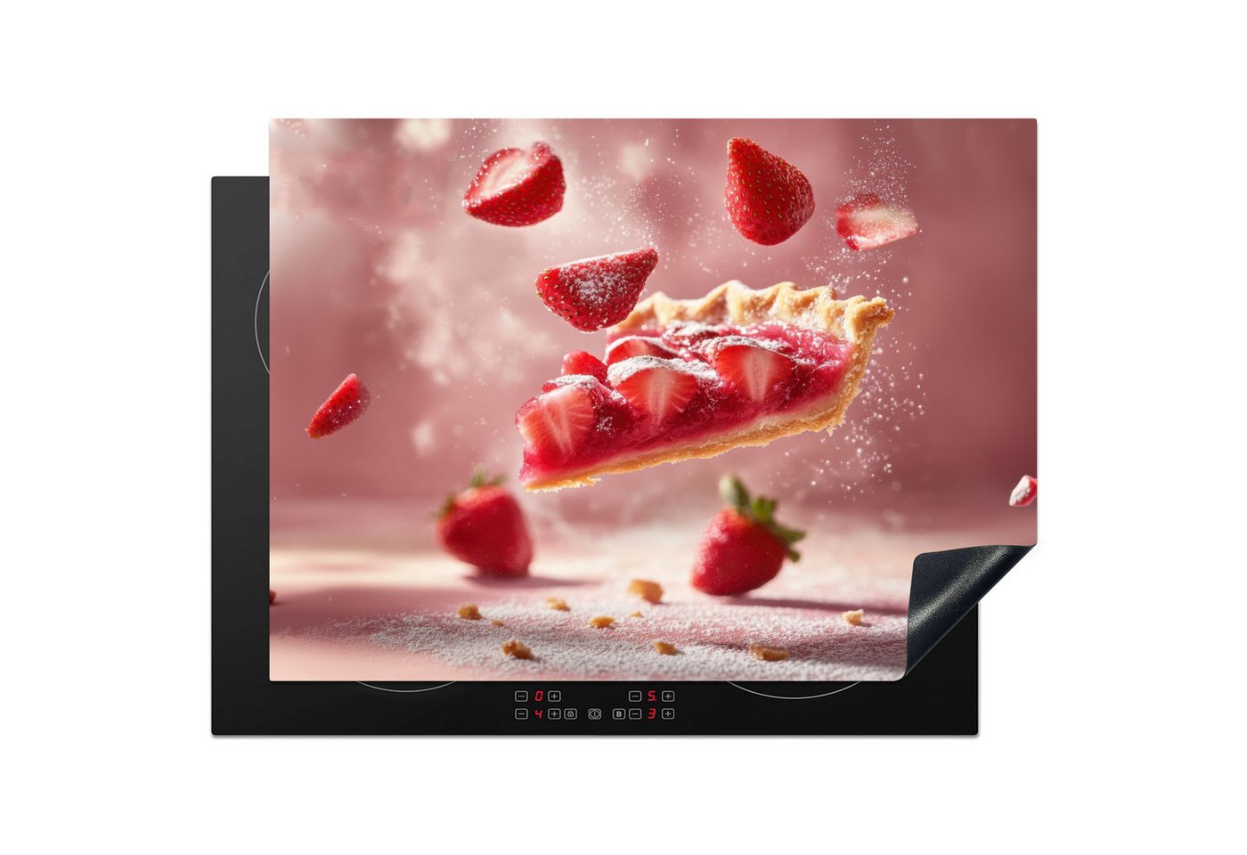 MuchoWow Herd-Abdeckplatte Erdbeere - Torte - Essen - Rosa, Vinyl, (1 tlg), Küche Herdabdeckung Ceranfeld Induktionsfeld Vinyl, 65x50 cm von MuchoWow
