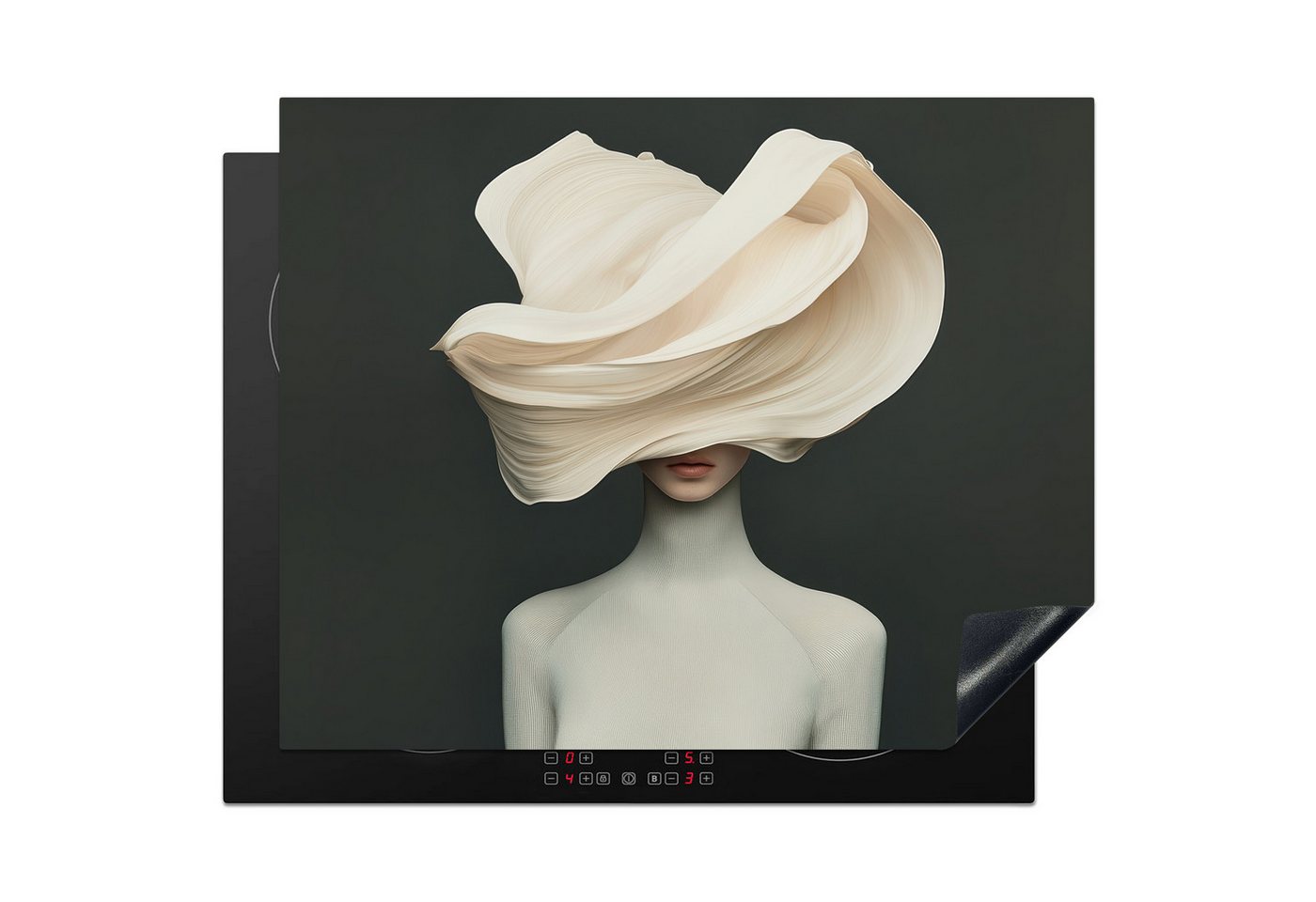 MuchoWow Herd-Abdeckplatte Frau - Beige - Hut, Vinyl, (1 tlg), Cerankochfeld Abdeckung, Herd Abdeckplatten Vinyl, 58x59 cm von MuchoWow