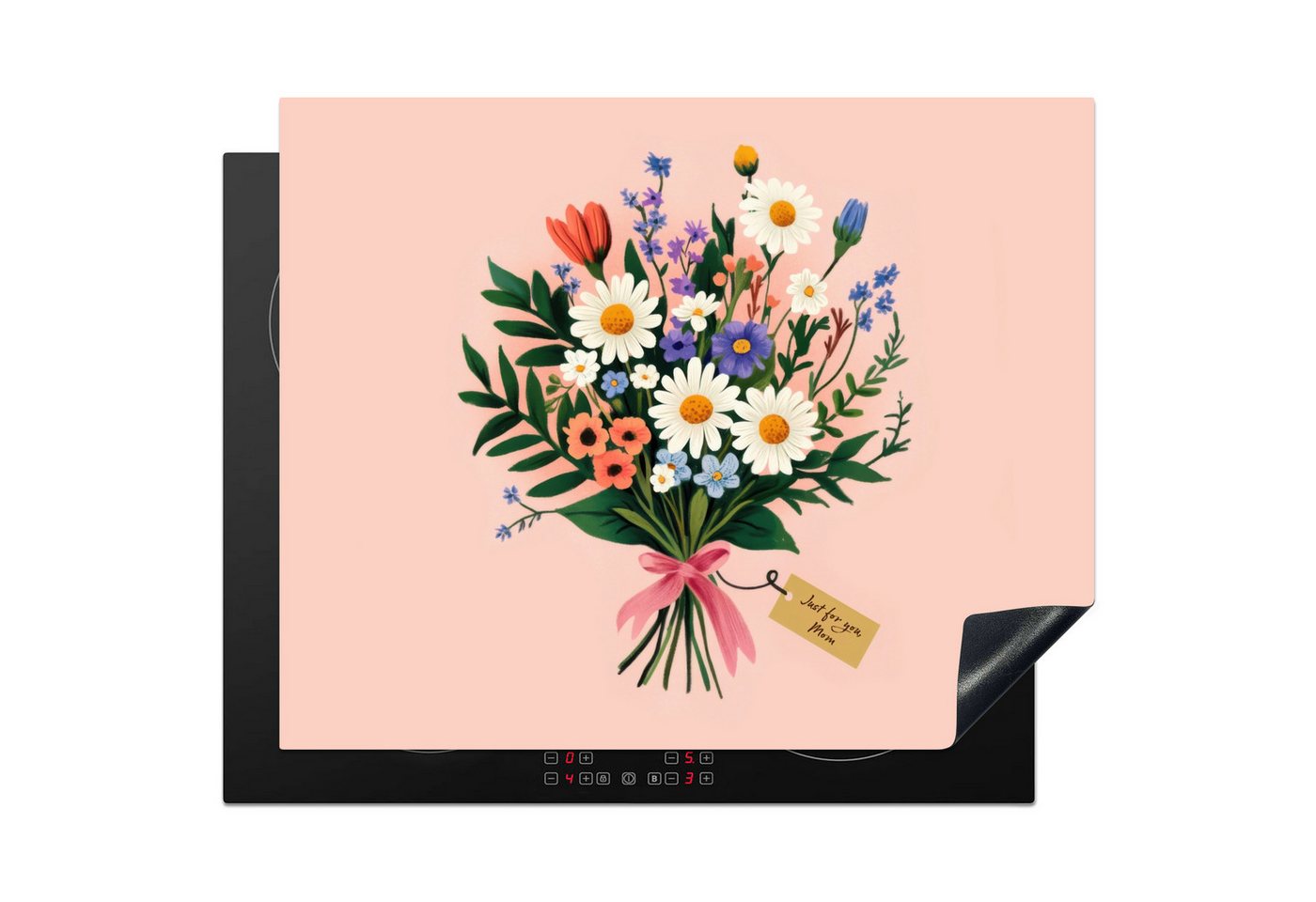 MuchoWow Herd-Abdeckplatte Gänseblümchen - Blumenstrauß - Schleife - Rosa, Vinyl, (1 tlg), Abdeckung Induktionskochfeld Schutzmatte, Küche Deko, 65x52 cm von MuchoWow