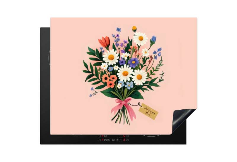 MuchoWow Herd-Abdeckplatte Gänseblümchen - Blumenstrauß - Schleife - Rosa, Vinyl, (1 tlg), Abdeckung Induktionskochfeld Schutzmatte, Küche Deko, 65x52 cm von MuchoWow