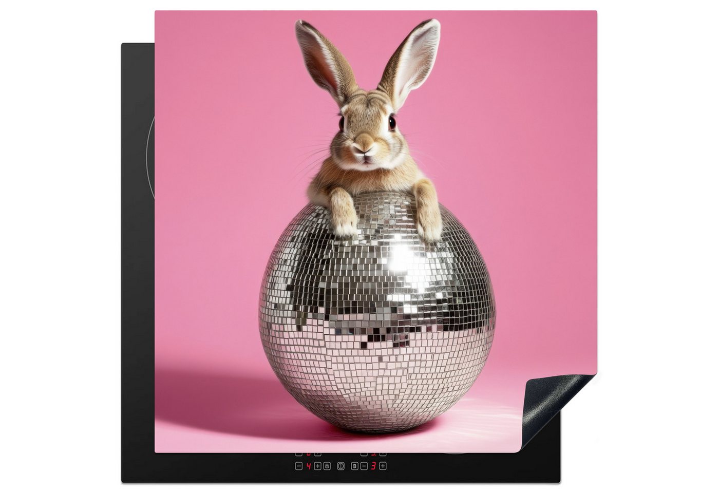 MuchoWow Herd-Abdeckplatte Hase - Schleife -Diskokugel, Vinyl, (1 tlg), Cerankochfeld Abdeckung, Herd Abdeckplatten Vinyl, 58x59 cm von MuchoWow