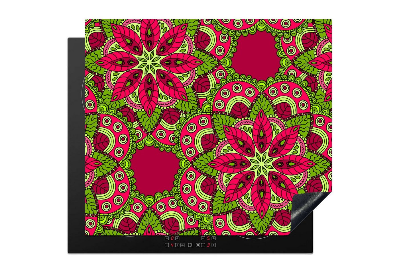 MuchoWow Herd-Abdeckplatte Hippie - Mandala - Blumen - Entwurf, Vinyl, (1 tlg), Küche Herdabdeckplatte Ceranfeld Vinyl Einteilig, 59x52 cm von MuchoWow