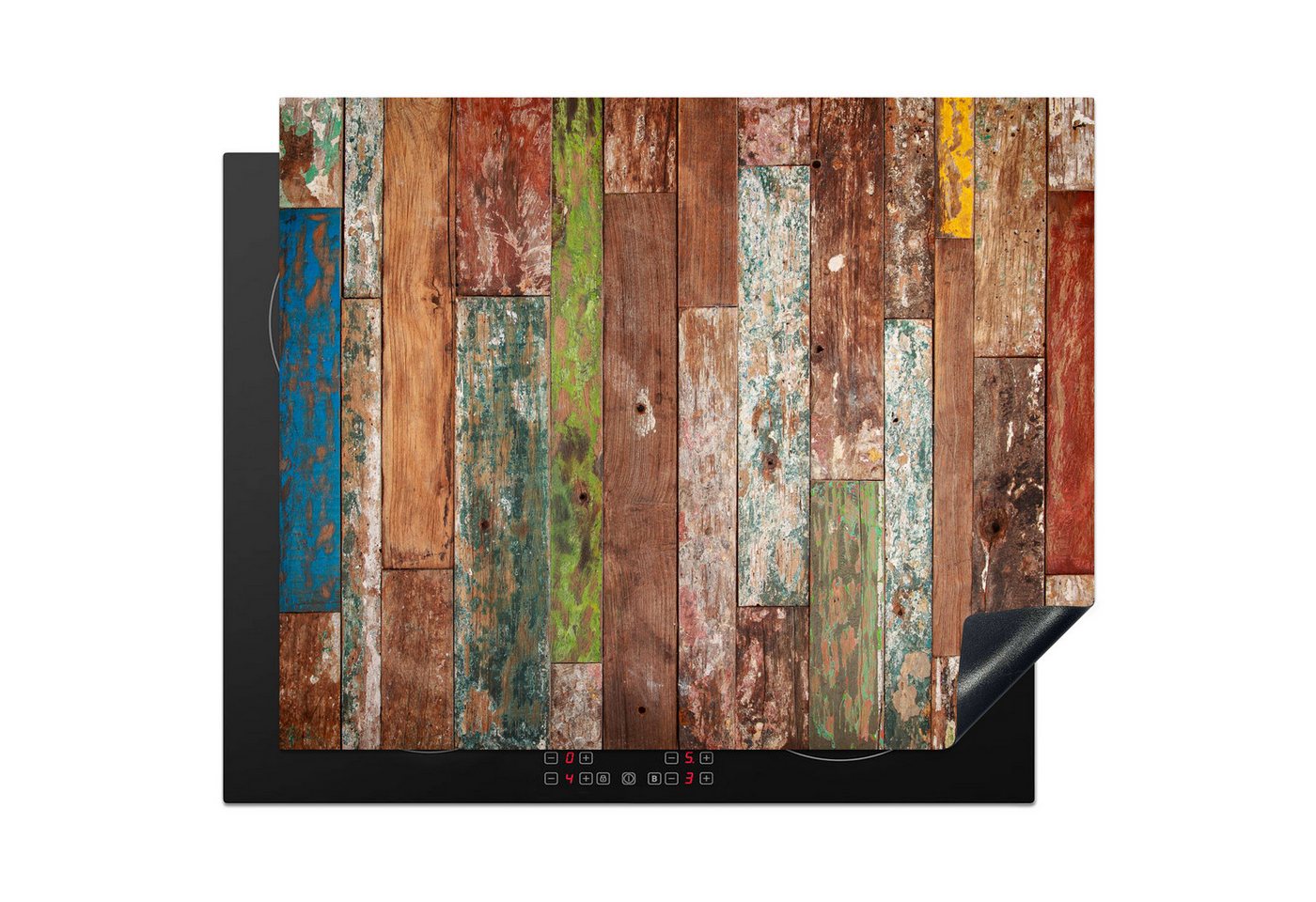 MuchoWow Herd-Abdeckplatte Holz - Farben - Regale - Holzoptik, Vinyl, (1 tlg), Herdabdeckung für Induktionsfeld, 65x52 cm von MuchoWow