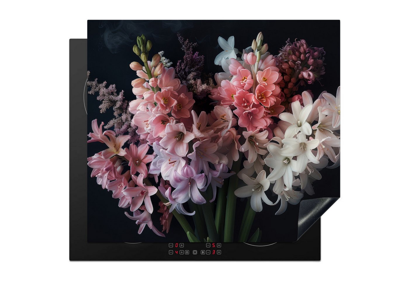 MuchoWow Herd-Abdeckplatte Hyazinthe - Blumen - Rosa - Weiß - Botanisch - Natur, Vinyl, (1 tlg), Ceranfeldabdeckung Küche, Herdabdeckplatte Einteilig, 60x52 cm von MuchoWow