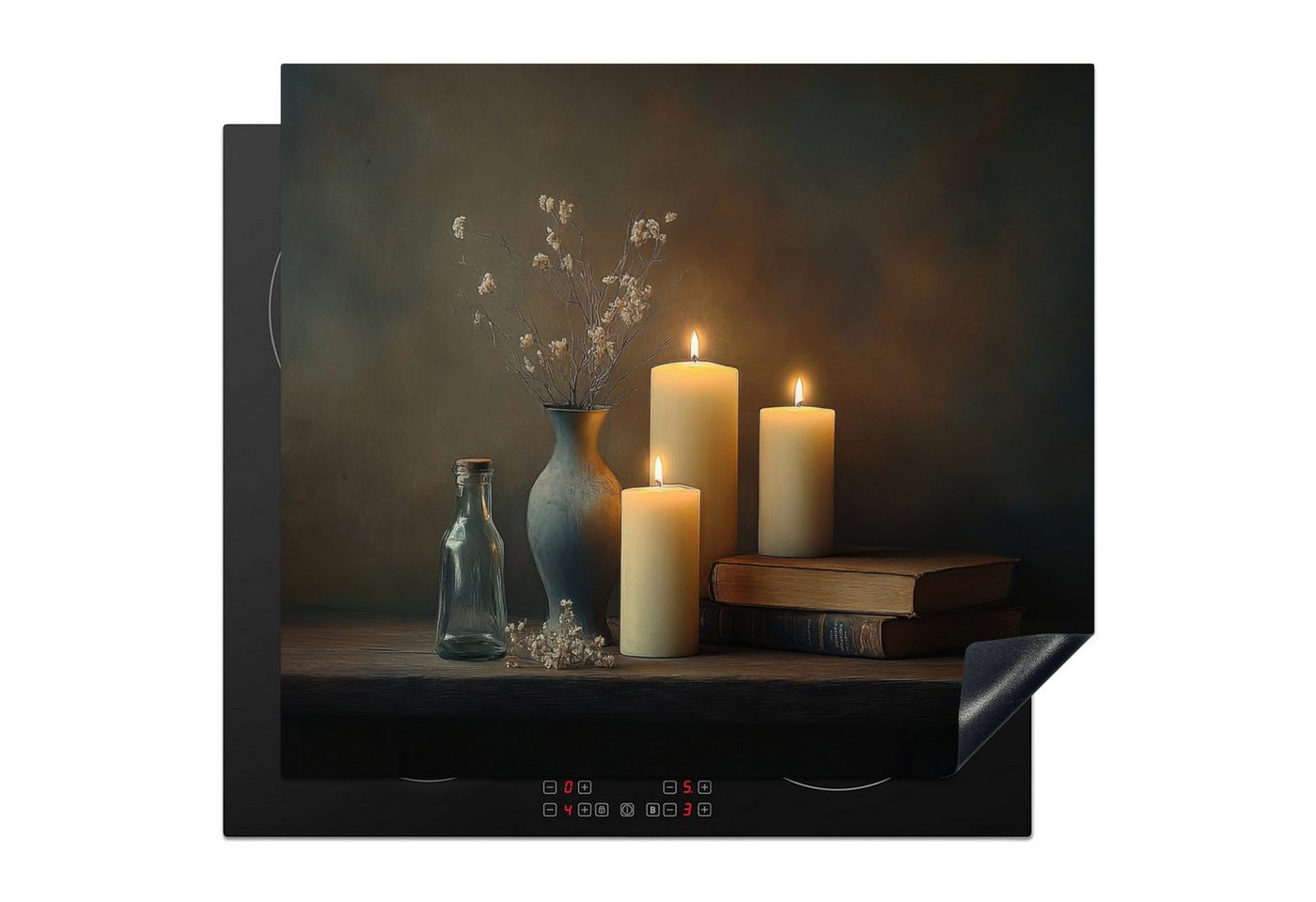 MuchoWow Herd-Abdeckplatte Kerzen - Stilleben - Rustikal - Bücher, Vinyl, (1 tlg), Ceranfeldabdeckung Küche, Herdabdeckplatte Einteilig, 59x51 cm von MuchoWow