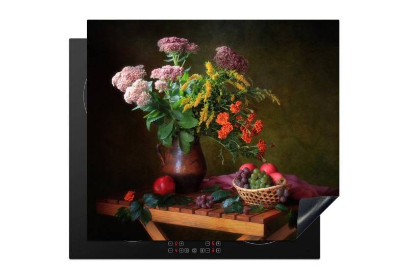 MuchoWow Herd-Abdeckplatte Malerei - Stillleben - Obst - Blumen - Tisch - Kunst, Vinyl, (1 tlg), Ceranfeldabdeckung Küche, Herdabdeckplatte Einteilig, 60x52 cm von MuchoWow