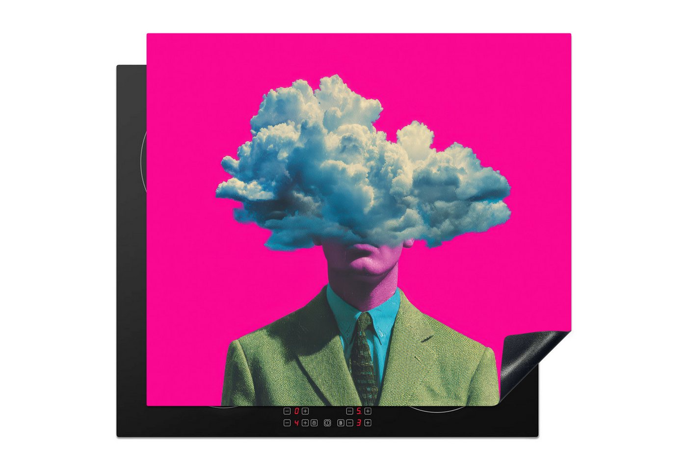 MuchoWow Herd-Abdeckplatte Mann - Anzug - Wolke - Rosa, Vinyl, (1 tlg), Cerankochfeld Abdeckung, Herd Abdeckplatten Vinyl, 58.3x51.3 cm von MuchoWow
