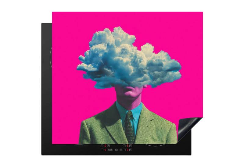 MuchoWow Herd-Abdeckplatte Mann - Anzug - Wolke - Rosa, Vinyl, (1 tlg), Cerankochfeld Abdeckung, Herd Abdeckplatten Vinyl, 58.3x51.3 cm von MuchoWow