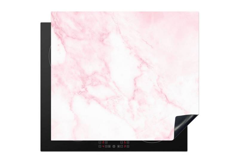 MuchoWow Herd-Abdeckplatte Marmor - Weiß - Rosa - Chic - Marmoroptik, Vinyl, (1 tlg), Küche Herdabdeckplatte Ceranfeld Vinyl Einteilig, 59x52 cm von MuchoWow