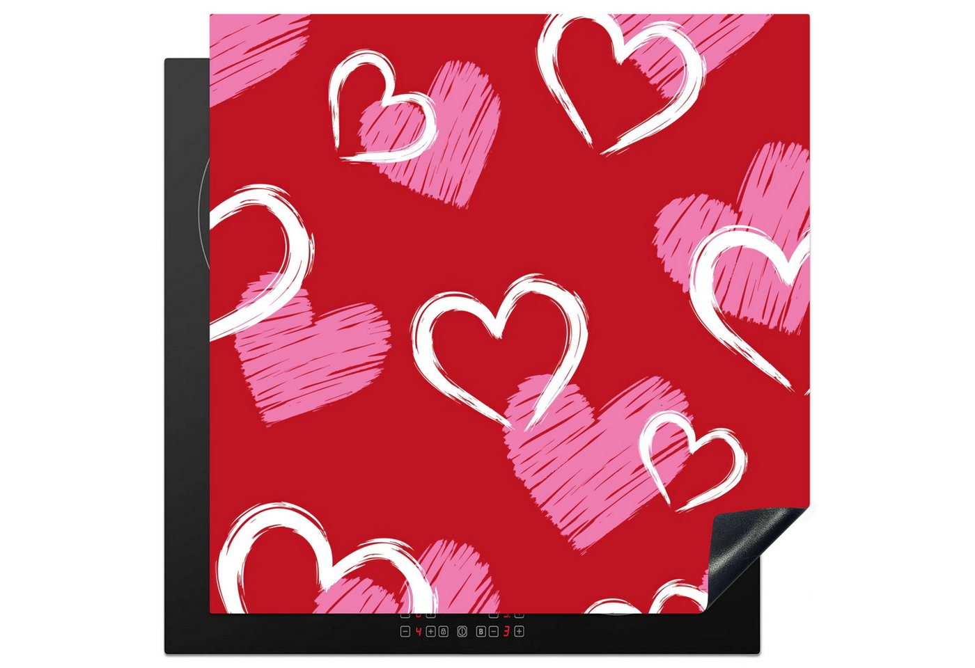 MuchoWow Herd-Abdeckplatte Muster - Herzen - Rosa - Valentinstag, Vinyl, (1 tlg), Cerankochfeld Abdeckung, Herd Abdeckplatten Vinyl, 58x59 cm von MuchoWow