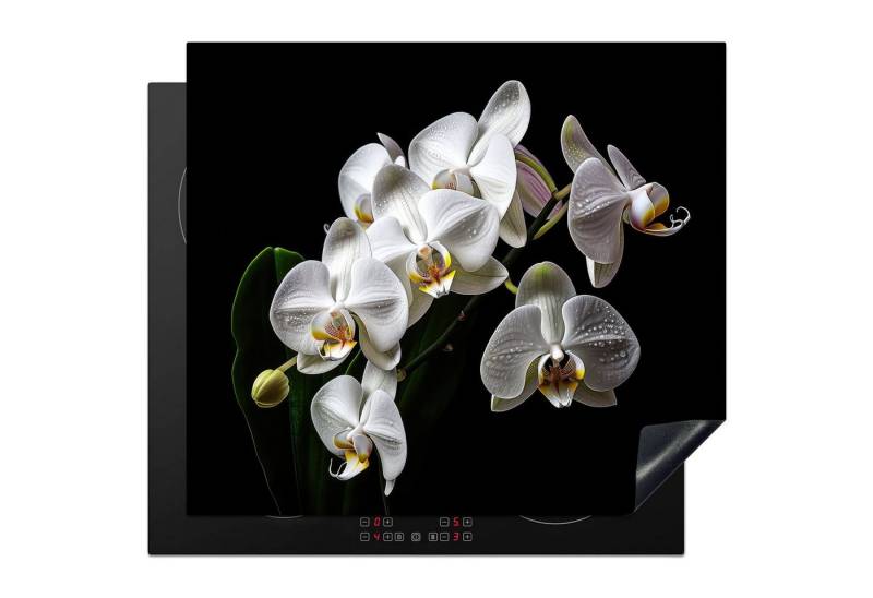 MuchoWow Herd-Abdeckplatte Orchidee - Blumen - Weiß - Natur - Schwarz, Vinyl, (1 tlg), Ceranfeldabdeckung Küche, Herdabdeckplatte Einteilig, 60x52 cm von MuchoWow