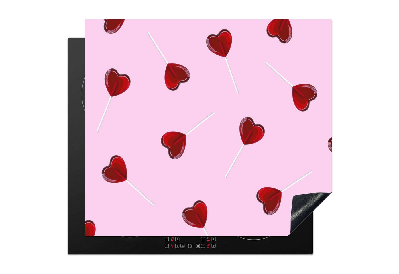 MuchoWow Herd-Abdeckplatte Rosa - Herz - Lutscher - Bonbon, Vinyl, (1 tlg), Ceranfeldabdeckung Küche, Herdabdeckplatte Einteilig, 59x51 cm von MuchoWow