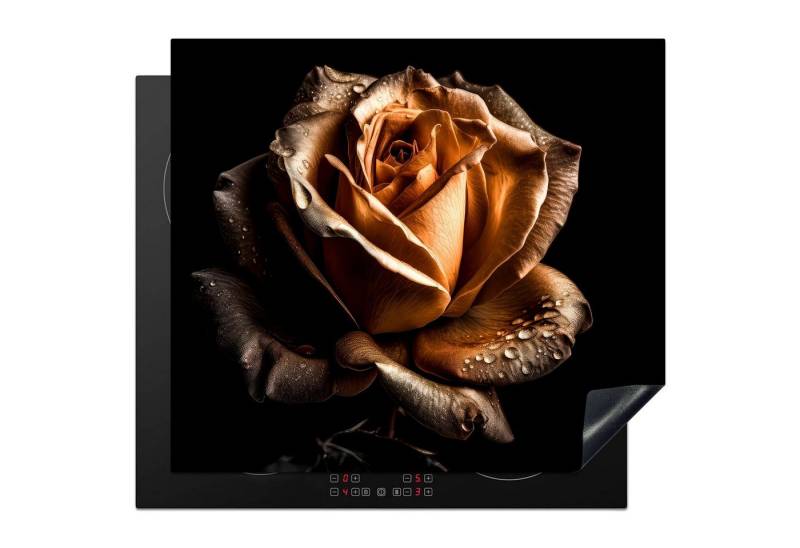 MuchoWow Herd-Abdeckplatte Rose - Gold - Floral - Botanisch Schwarz, Vinyl, (1 tlg), Ceranfeldabdeckung Küche, Herdabdeckplatte Einteilig, 60x52 cm von MuchoWow