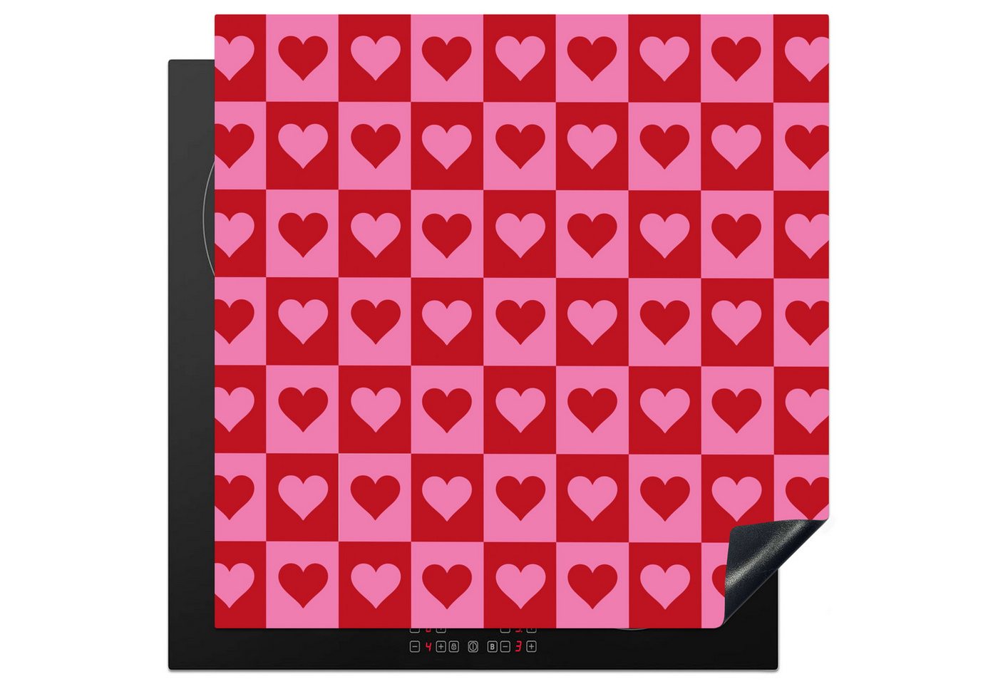 MuchoWow Herd-Abdeckplatte Rot - Rosa - Schachbrett - Valentinstag, Vinyl, (1 tlg), Cerankochfeld Abdeckung, Herd Abdeckplatten Vinyl, 58x59 cm von MuchoWow