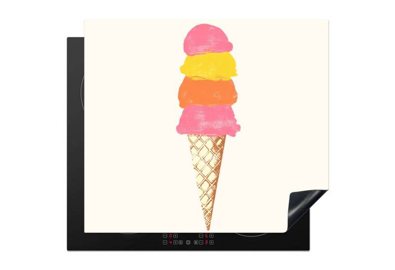 MuchoWow Herd-Abdeckplatte Schaufel Eiscreme - Hörner - Illustration - Minimalistisch, Vinyl, (1 tlg), Cerankochfeld Abdeckung, Herd Abdeckplatten Vinyl, 58x51 cm von MuchoWow