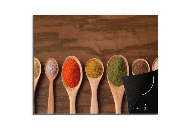 MuchoWow Herd-Abdeckplatte Schöpfkelle - Kräuter - Lebensmittel - Gewürze - Tisch, Vinyl, (1 tlg), Abdeckung Induktionskochfeld Schutzmatte, Küche Deko, 65x52 cm von MuchoWow