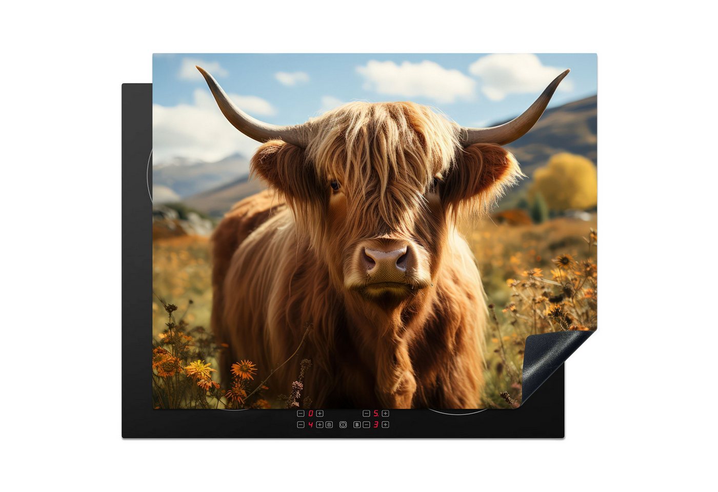 MuchoWow Herd-Abdeckplatte Schottischer Hochländer - Tier - Natur, Vinyl, (1 tlg), Herdabdeckung für Induktionsfeld, 65x52 cm von MuchoWow