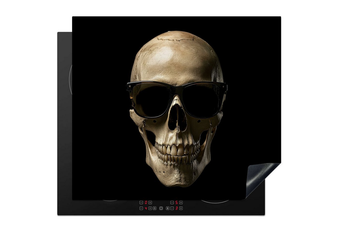 MuchoWow Herd-Abdeckplatte Skelett - Sonnenbrille - Zähne - Totenkopf - Schwarz, Vinyl, (1 tlg), Ceranfeldabdeckung Küche, Herdabdeckplatte Einteilig, 59x51 cm von MuchoWow