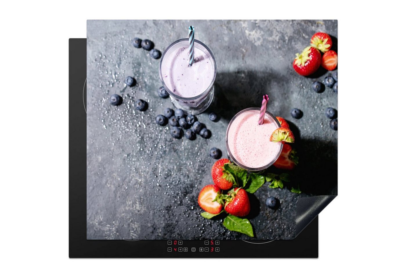 MuchoWow Herd-Abdeckplatte Smoothie - Obst - Erdbeere - Beere - Marmor, Vinyl, (1 tlg), Ceranfeldabdeckung Küche, Herdabdeckplatte Einteilig, 59x51 cm von MuchoWow