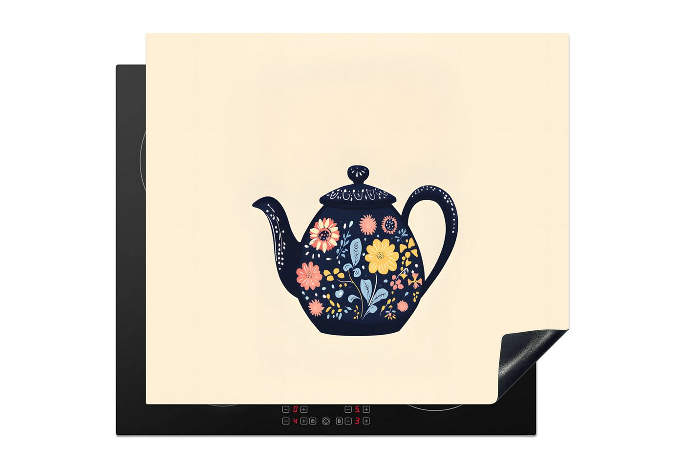 MuchoWow Herd-Abdeckplatte Teekanne - Bunt - Blumen, Vinyl, (1 tlg), Herdabdeckplatten für Ceranfeld, Induktionsschutz, 65x55 cm von MuchoWow
